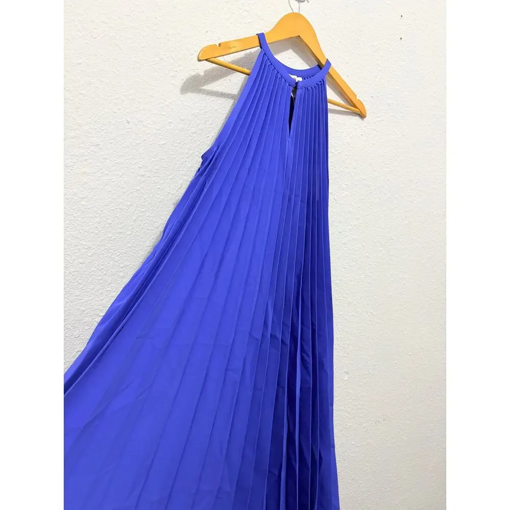 NWT COS Pleated Halterneck Midi Dress Sz 4 Cobalt Blue Wedding Guest Glam - Picture 5 of 9